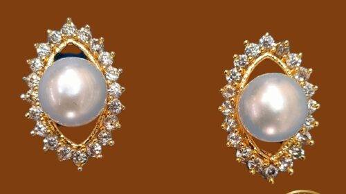 Pearl Studs With CZ Stones