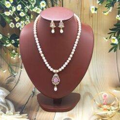 Prestige Single Line Pink Pendant Pearl Necklace Set | Laxminarayan Pearls