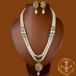 two line pearl set jewellery with grey stone