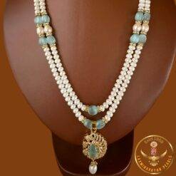 two line pearl set jewellery with grey stone