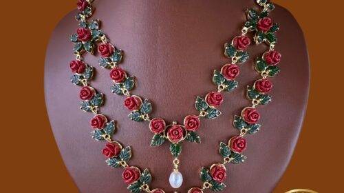 Pearl Coral & Jade Necklace (Double Line)