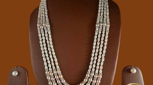 Pink & White Pearl Necklace (4 String)