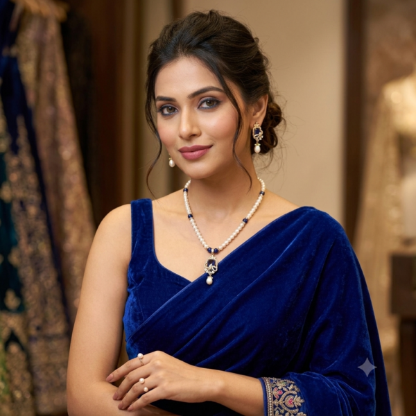 Blue Pendant Pearl Necklace Set