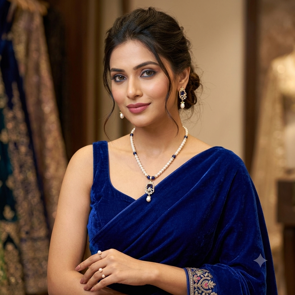 Blue Pendant Pearl Necklace Set