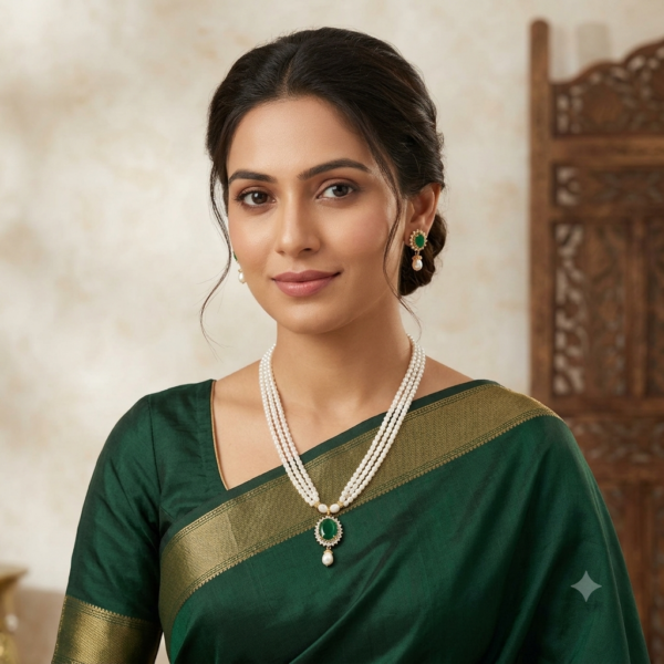 Pearl & Emerald Pendant Necklace Set