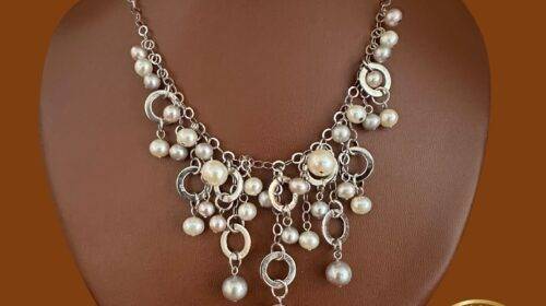 Pearl Necklace with Silver Chain (White & Grey)