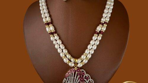 Two Row Pearl Necklace (CZ &Onex Stones) | Laxminarayan Pearls
