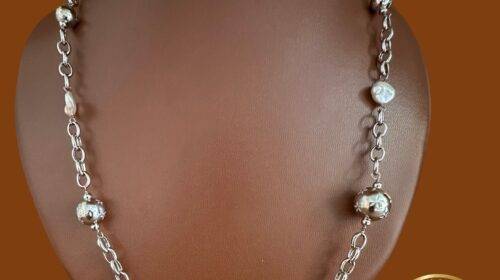 Silver Chain Pearl Necklace (Unshaped)