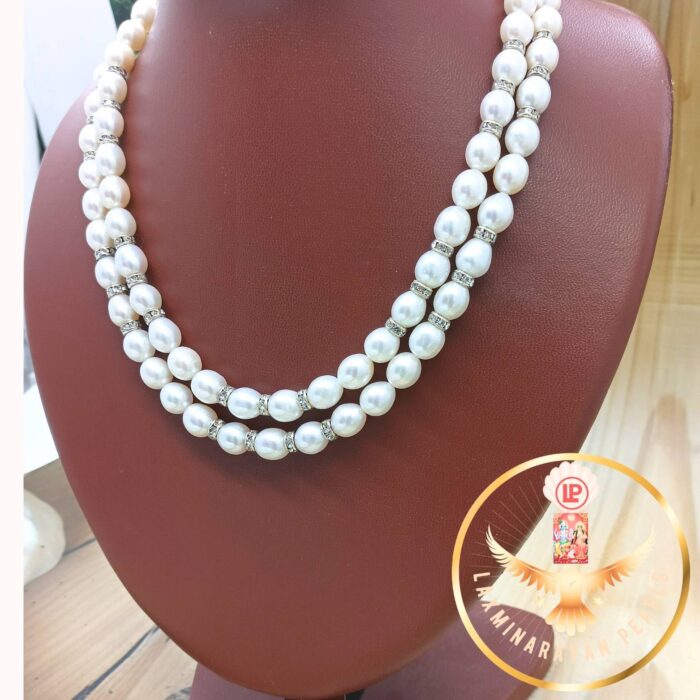 Natural Two Line Silver Chakri Pearl Necklace | Laxminarayan Pearls - Image 2