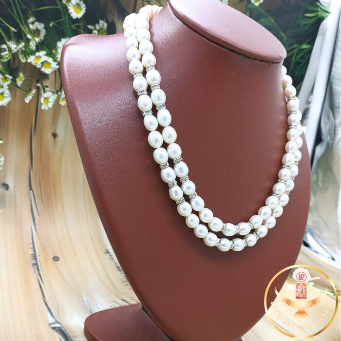 Natural Two Line Silver Chakri Pearl Necklace | Laxminarayan Pearls - Image 3
