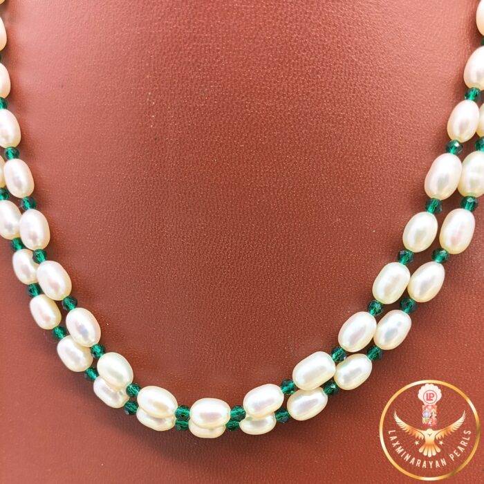 Timeless Green & White Pearl Necklace | Laxminarayana Pearls - Image 3