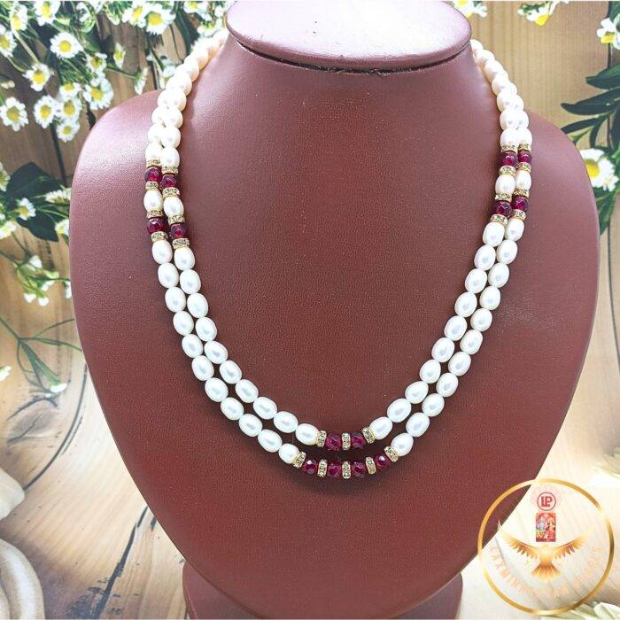 white and red stone pearls necklace