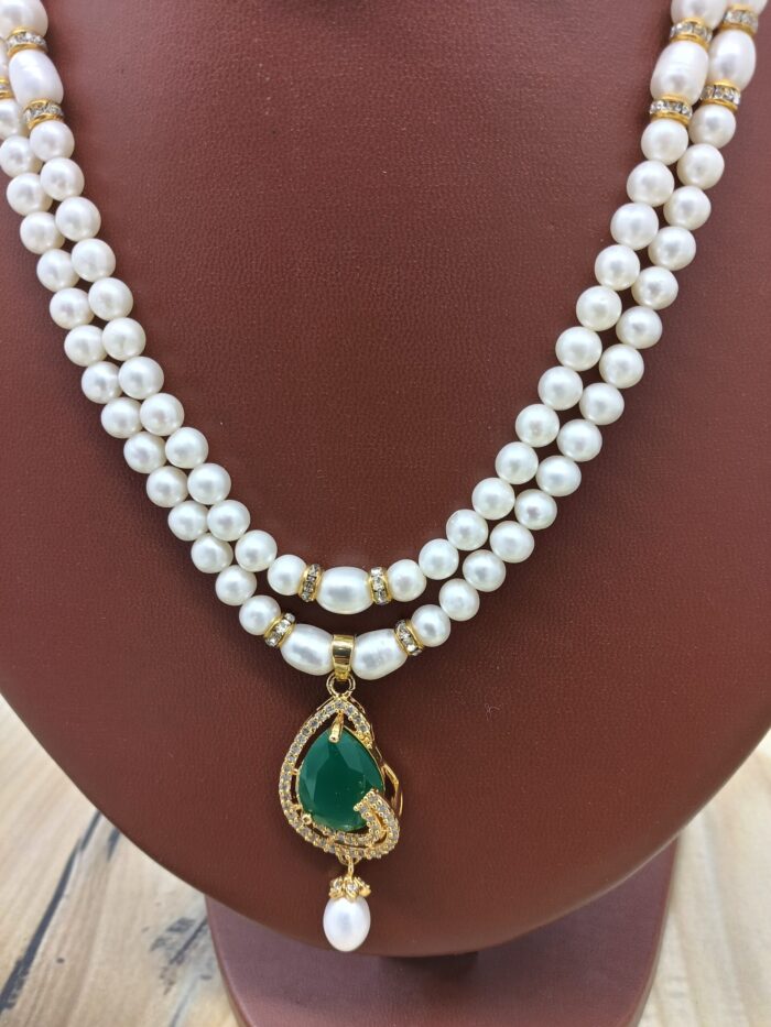 Elegant Green Pendant Pearl Necklace Set | Laxminarayan Pearls - Image 4
