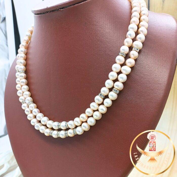 Rare Two Line Pink Pearl Necklace With Chakri | Laxminarayan Pearls - Image 3
