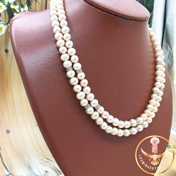 Rare Two Line Pink Pearl Necklace With Chakri | Laxminarayan Pearls - Image 2