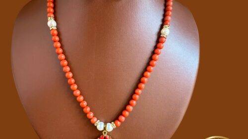 Real Pearls With Coral Beads Necklace