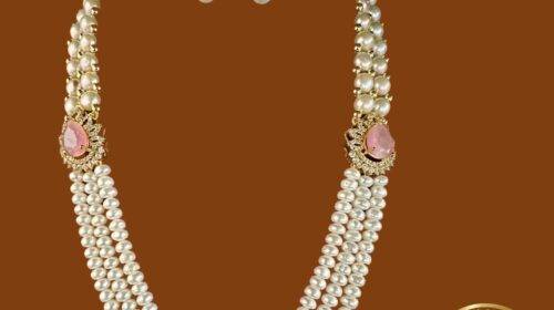 Side Brooch Pearl Necklace (CZ stone)