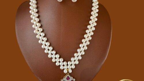 Zig Zag Pearl Set (Ruby Stone)