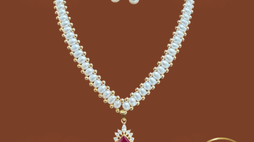 Elegant Chandni Ruby and Pearl Necklace