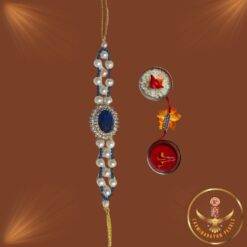 Real Pearl Rakhi With Semi Blue Sapphire