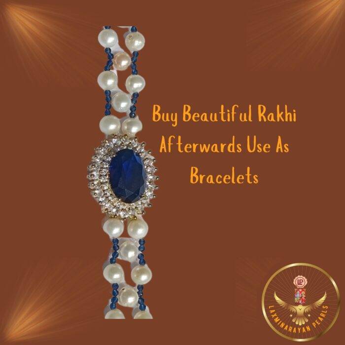 Rakhi special Real Pearl With Semi Blue Sapphire