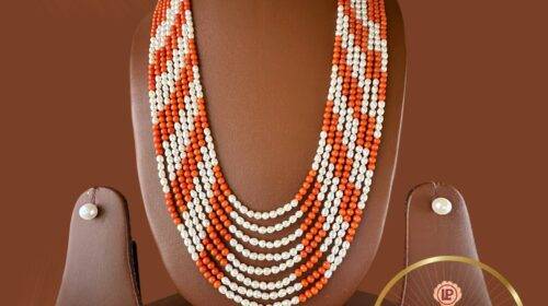 Birthday Gift for Mother - Pearl With Coral Long Necklace