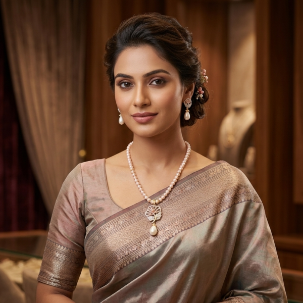 Single Row Pink Pearl With Stone Pendent Set