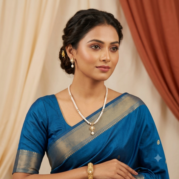 Elegant Single Row Pendant Pearl necklace Set