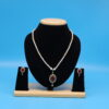 Single Row Ruby Pendant Pearls Necklace Set