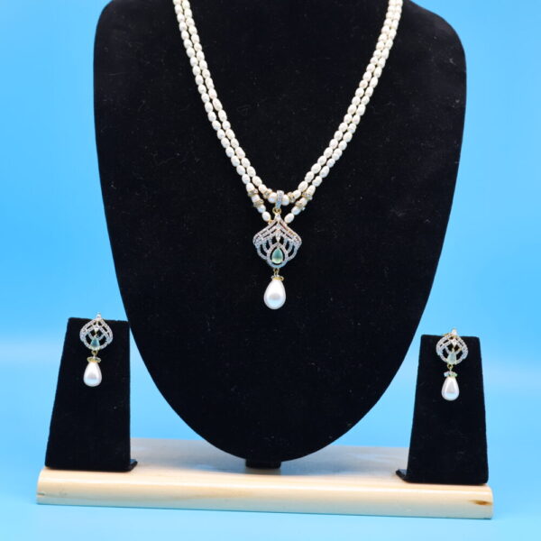 Alternative view of Double Row Pearl With Stone Pendent