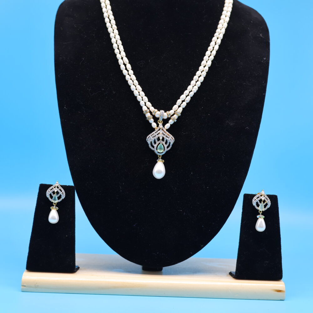 Double Row Pearl With Stone Pendent - Image 2