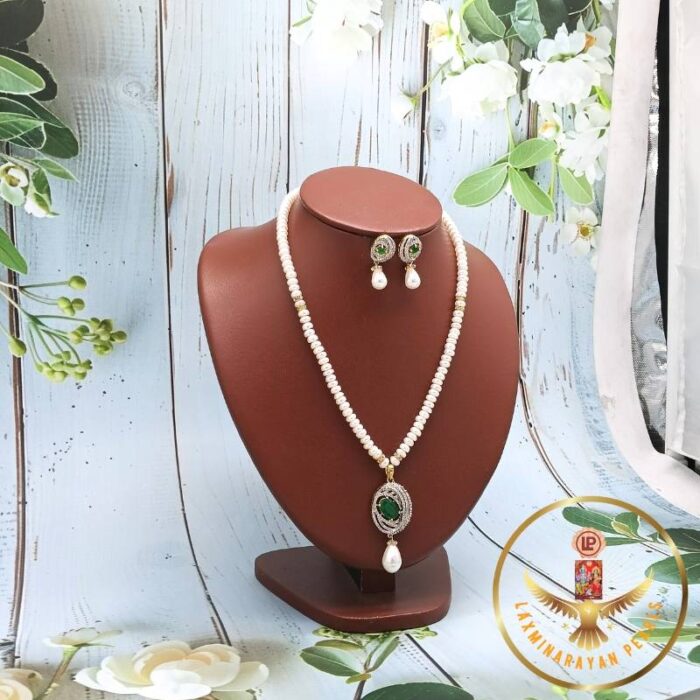 Sophisticated Green Pendant Pearl Necklace Set | Laxminarayan Pearls - Image 2