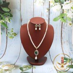 Sophisticated Green Pendant Pearl Necklace Set | Laxminarayan Pearls