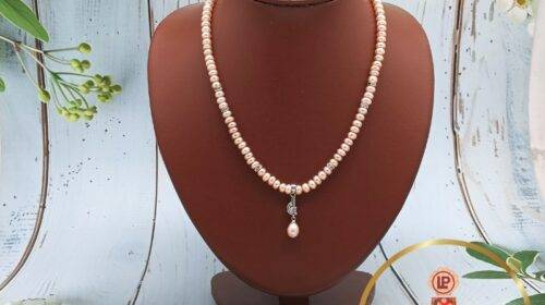 Single Row Pink Pearl With Silver Pendent Set  | Laxmiinarayan Pearls