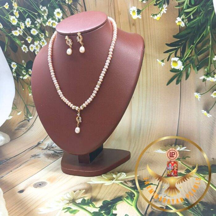 Single Row Pink Pearl With Silver Pendent Set  | Laxmiinarayan Pearls - Image 3