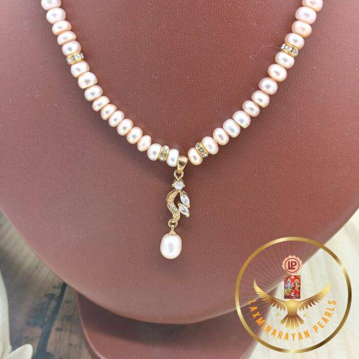 Single Row Pink Pearl With Silver Pendent Set  | Laxmiinarayan Pearls - Image 4