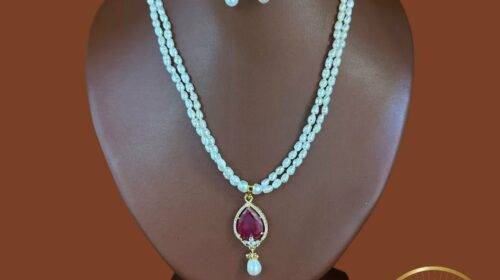 Double Row Pearl With Stone Pendent | Laxminarayan Pearls