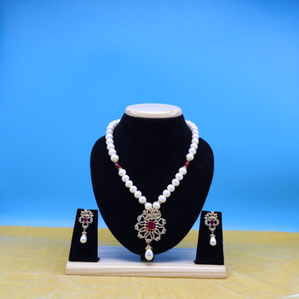Alternative view of Ruby Pendant Pearl Necklace Set