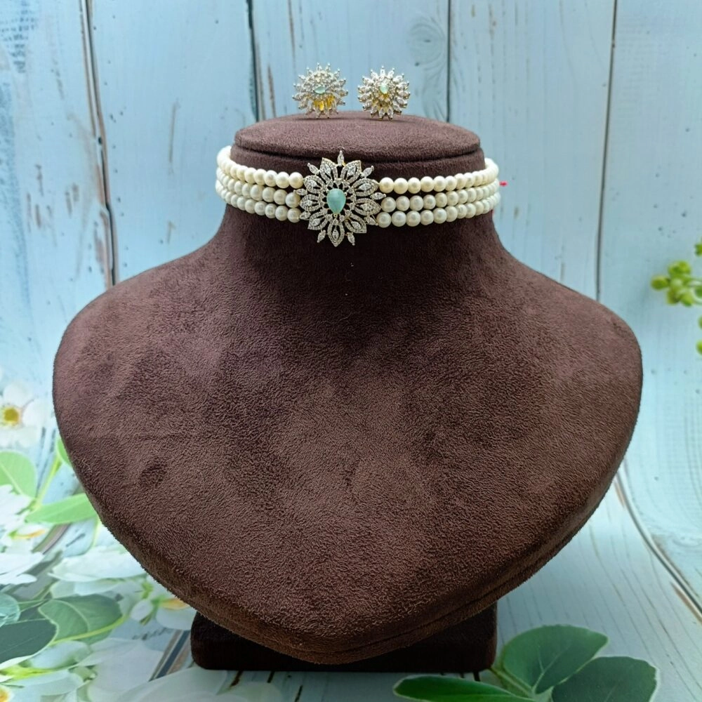 Real Pearl Choker Necklace Set - Image 3