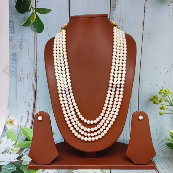 Pink And White Long Pearl Mala