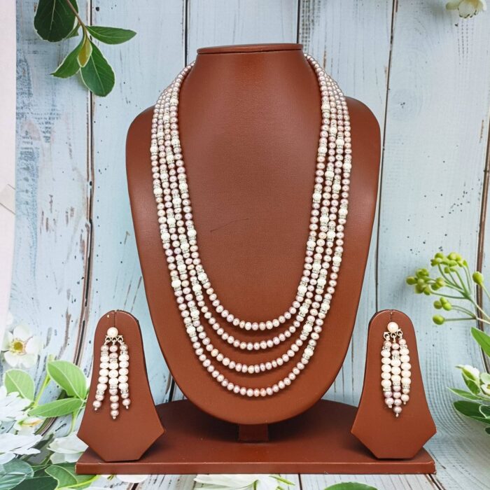 White And Pink Combination Long Necklace