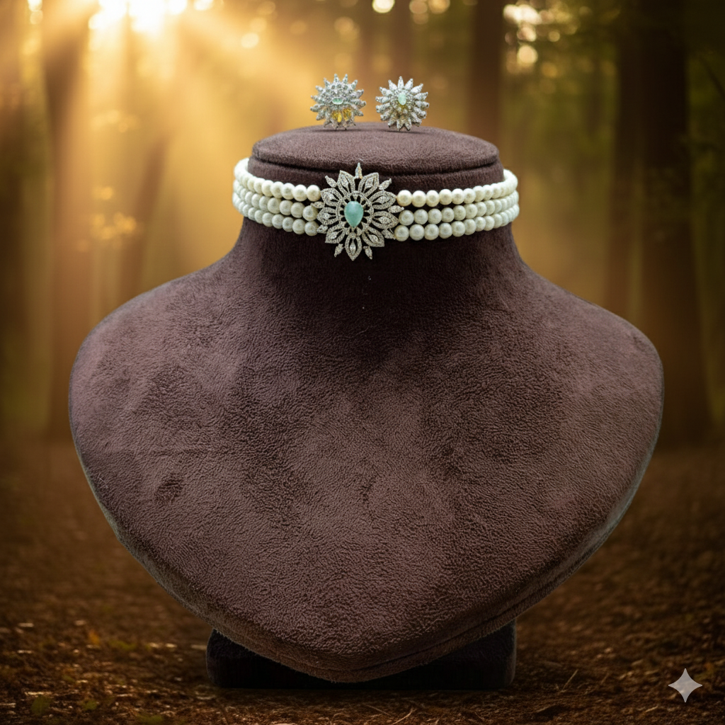 Real Pearl Choker Necklace Set - Image 2