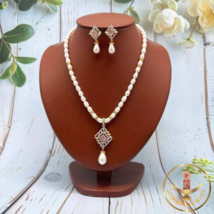 Single Row Pendant Oval Pearl Necklace Set | Laxminarayan pearls