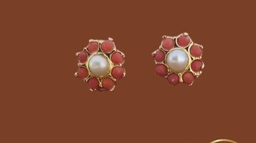Pearl Stud With Coral
