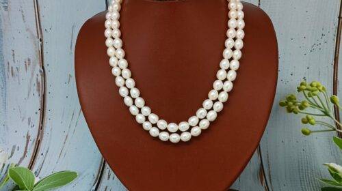 Two Line Oval Pearl Necklace
