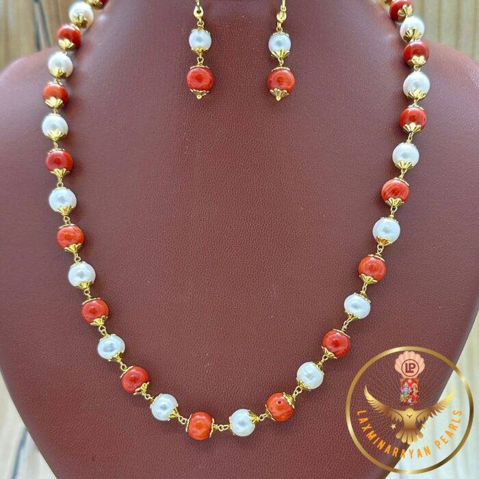 Pearl With Coral Combination Taar Mala | Laxminarayan Pearls - Image 2