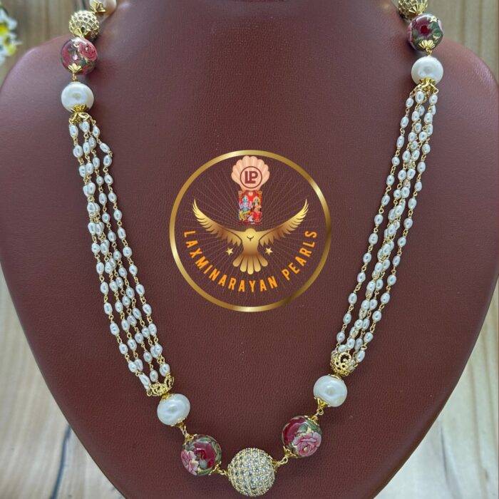 Rice Pearl With Nakshi Balls Necklace Set | Laxminarayan Pearls - Image 2