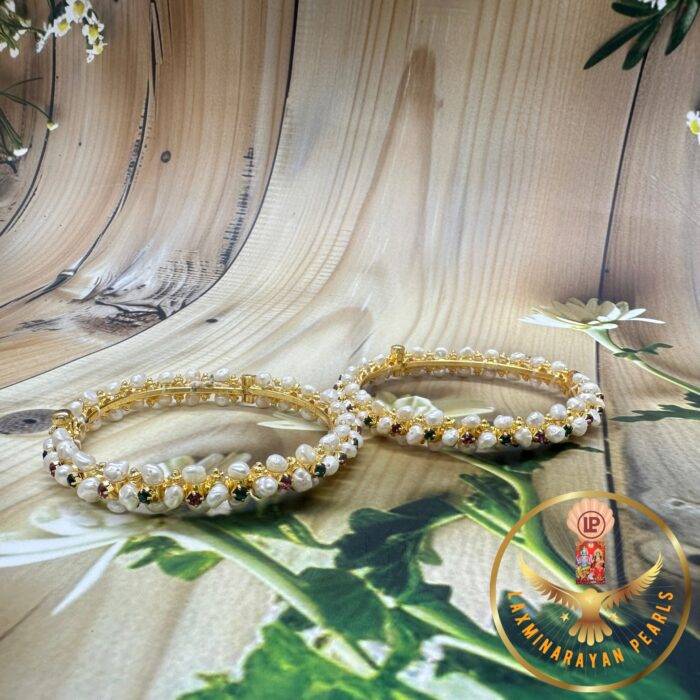 Pearl With Stone Bangles | Laxminarayan Pearls - Image 2