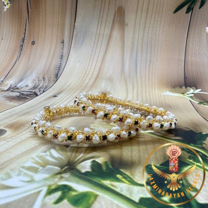 Pearl With Stone Bangles | Laxminarayan Pearls