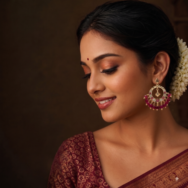 Graceful Red Stone Hanging Earrings